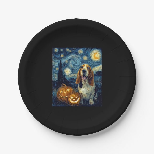 Assiettes En Carton Cute Basset Hound Dog Halloween Jack-o'-lantern Pu (Devant)