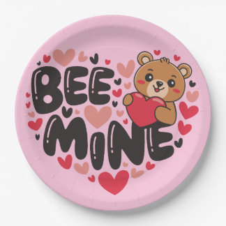 Assiettes En Carton Cute Bee Mine Teddy Bear Valentine's Day