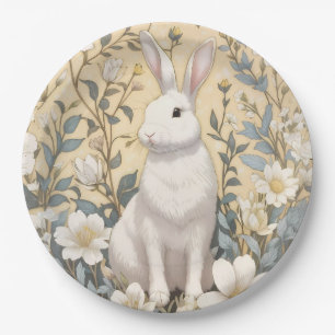Assiettes En Carton Cute Blanc Bunny Pastel Jaune Floral