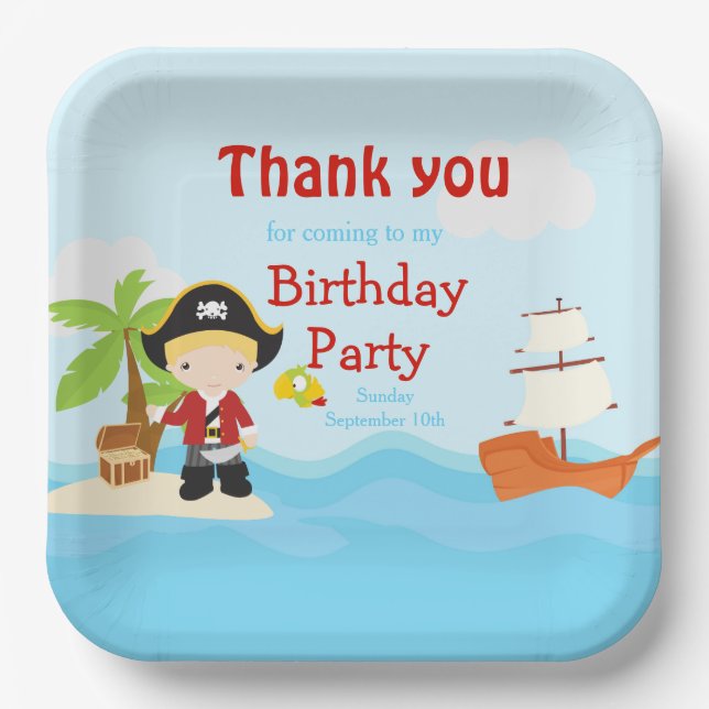 Assiettes En Carton Cute Blonde Pirate Boy en Red Anniversaire (Recto)