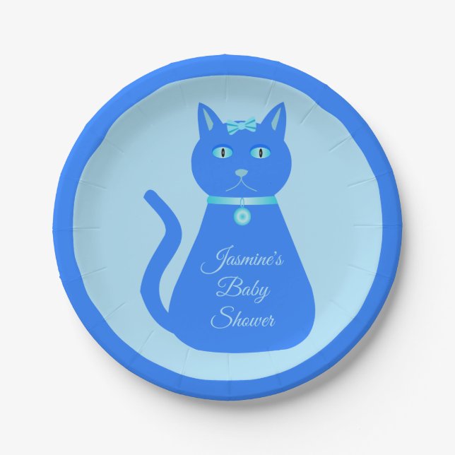 Assiettes En Carton Cute Blue Baby Boy Chat Baby shower personnalisé (Devant)