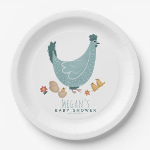 Assiettes En Carton Cute Blue Farm Chicken Boys Baby shower