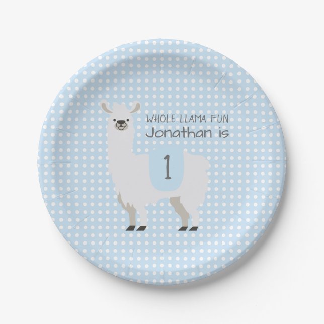 Assiettes En Carton Cute Blue & Ivory Llama Anniversaire de enfant Par (Devant)
