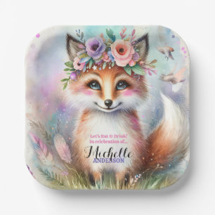 Assiettes En Carton Cute Boho Watercolor Fête d'anniversaire du renard