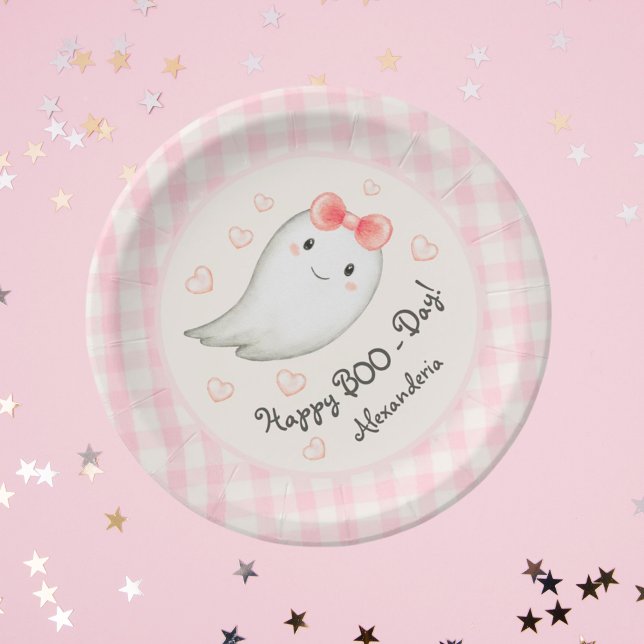 Assiettes En Carton Cute Boo Ghost rose Anniversaire Fille (Happy Boo-Day! Birthday Girl Birthday Party Plates. Personalize Name)