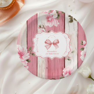 Assiettes En Carton Cute Bow Floral Fancy ONE Girl 1er anniversaire