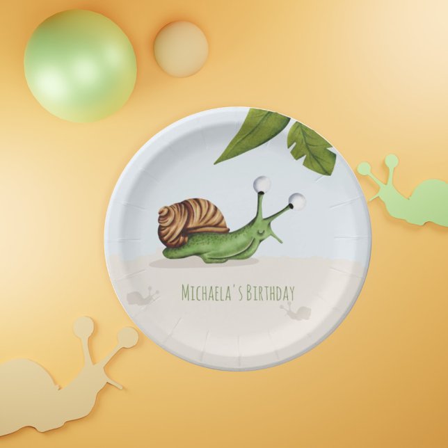 Assiettes En Carton Cute Brown Green Snail Illustration Party (Créateur téléchargé)