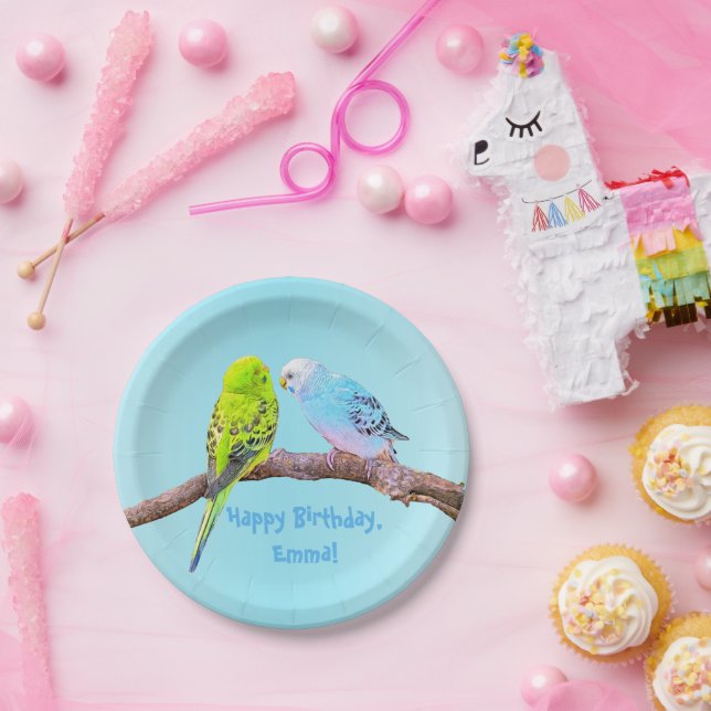 Assiettes En Carton Cute budgie couple - personnalisable (Fête)