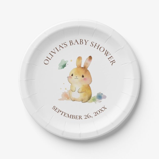 Assiettes En Carton Cute Bunny Rabbit Baby shower Neutre Personnalisé (Devant)