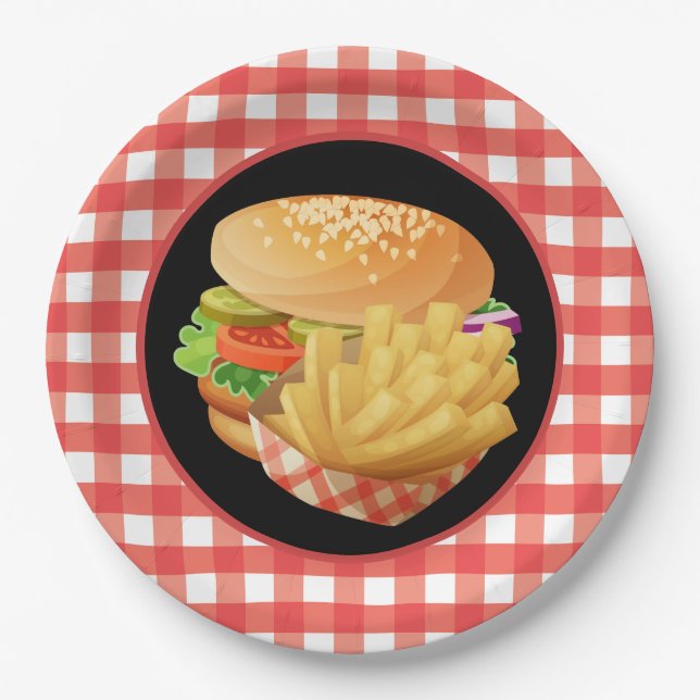 Assiettes En Carton Cute Burger et Fries (Devant)