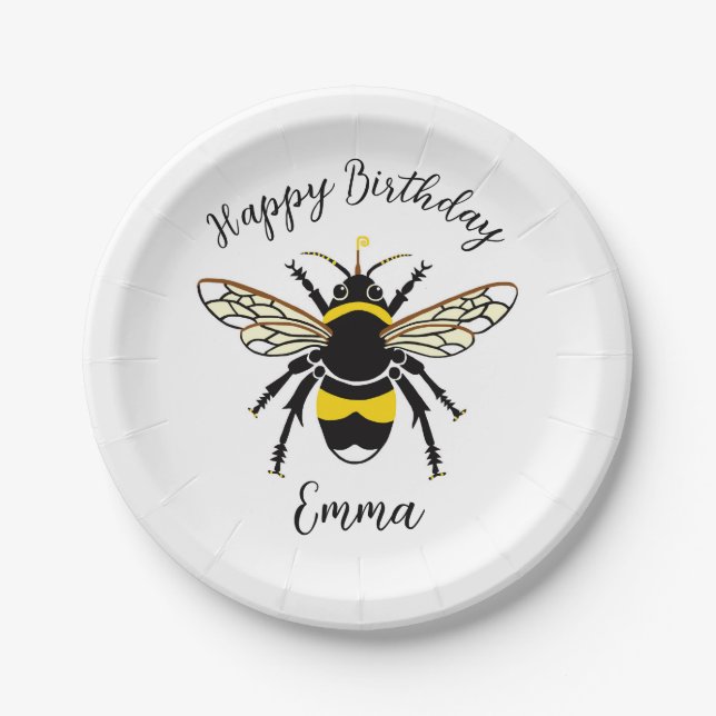 Assiettes En Carton Cute Buzzy BEE Faune - Joyeux anniversaire - Fête (Devant)