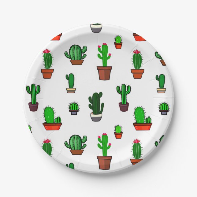 Assiettes En Carton Cute Cactus illustrations Pattern White (Devant)
