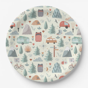 Assiettes En Carton Cute Camping, Randonnée, Ourdoors et le thème de l