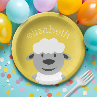 Assiettes En Carton Cute Cartoon Farm Sheep - jaune et gris