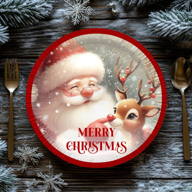 Assiettes En Carton Cute Cartoon Santa Rudolph Christmas Party Plates (Cute Cartoon Santa Rudolph Christmas Party Plates)