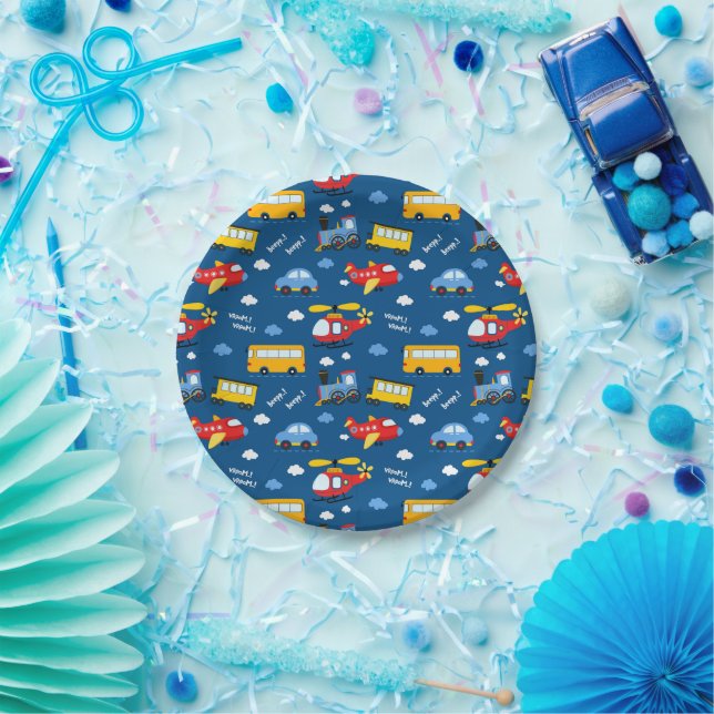 Assiettes En Carton Cute Cartoon Vehicles Pattern  (Fête)