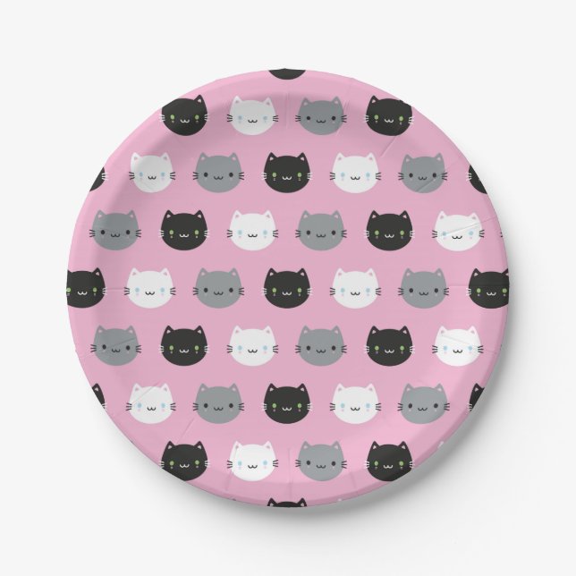 Assiettes En Carton Cute Cats & Kawaii Kittens (rose) (Devant)