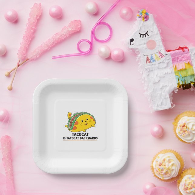 Assiettes En Carton Cute chat chaton tacocat arriere Tacos mexicaine f (Fête)