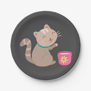 Assiettes En Carton Cute chat en bande dessinée sur la menthe