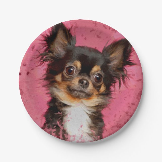 Assiettes En Carton Cute Chihuahua Portrait de pastel fuchsia (Devant)