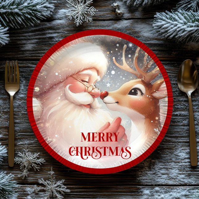 Assiettes En Carton Cute Christmas Kids Plates with Santa Rudolph (Cute Christmas Kids Plates with Santa Rudolph)