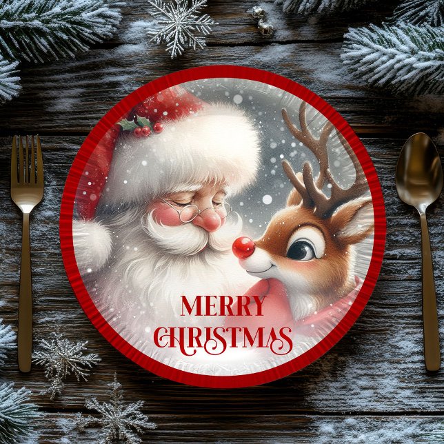 Assiettes En Carton Cute Christmas Santa and Rudolph Paper Plates (Cute Christmas Santa and Rudolph Paper Plates)