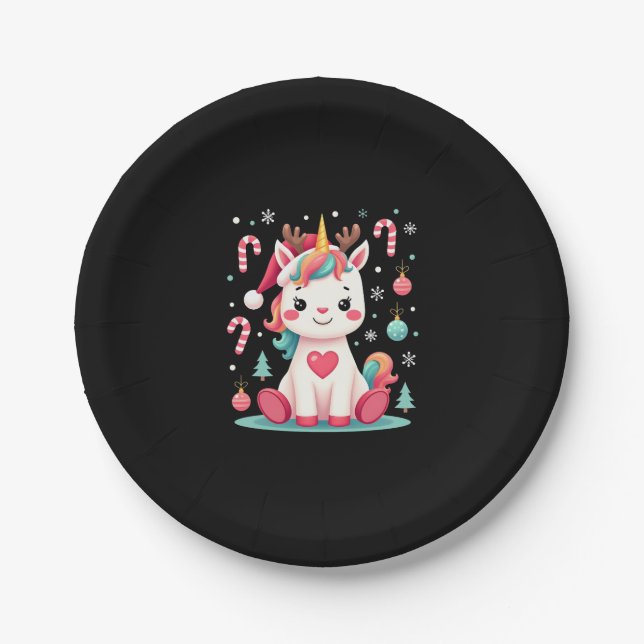 Assiettes En Carton Cute Christmas Shirt Girls Women Xmas Unicorn Deer (Devant)