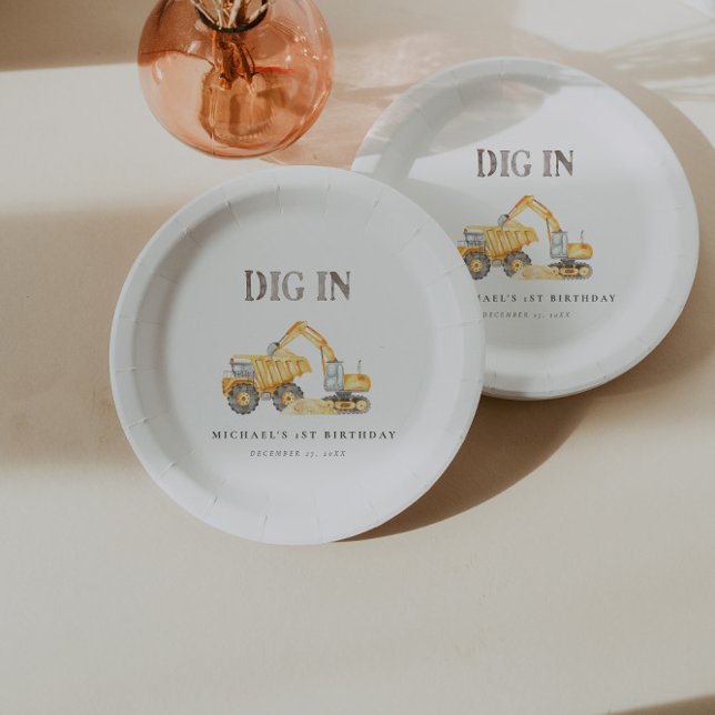 Assiettes En Carton Cute Construction Camions Plaques de fête d'annive (Créateur téléchargé)