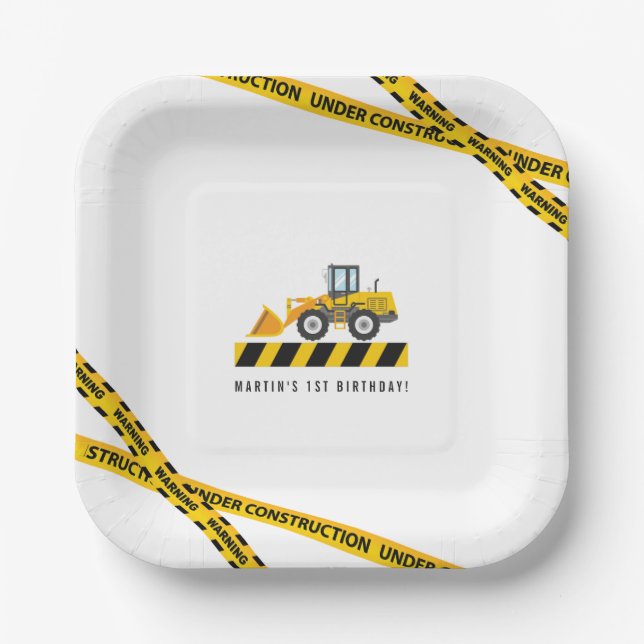 Assiettes En Carton Cute Construction Trucks Party Faveurs de la vaiss (Recto)