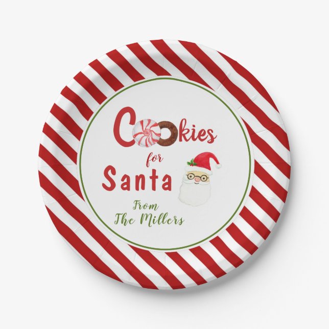 Assiettes En Carton Cute Cookies pour Père Noël aquarelle (Devant)