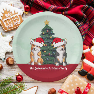 Assiettes En Carton Cute Corgi Noël Arbre Fête de Noël Personnalisée