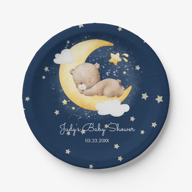 Assiettes En Carton Cute Crescent Marine Lune Teddy Bear Baby shower (Devant)