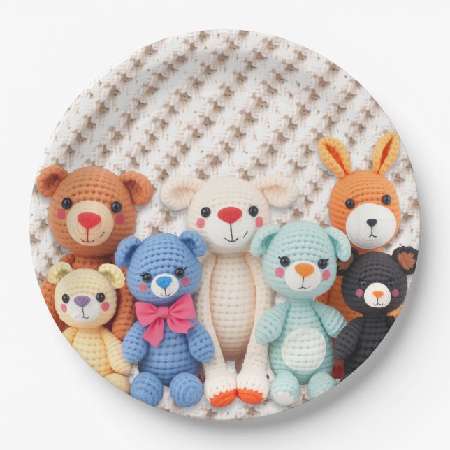 Assiettes En Carton Cute Crocheted Stuffed Animals Boy's Baby Shower (Devant)