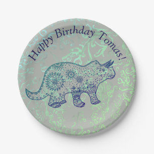 Assiettes En Carton Cute Dinosaur anniversaire personnalisé Plaques
