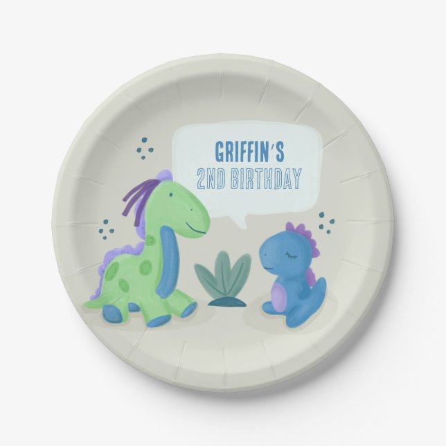 Assiettes En Carton Cute Dinosaur Anniversaire Plaques Papier (Devant)