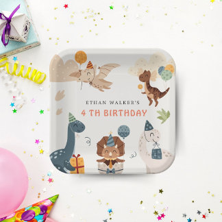 Assiettes En Carton Cute Dinosaur Fête Animaux Anniversaires de enfant