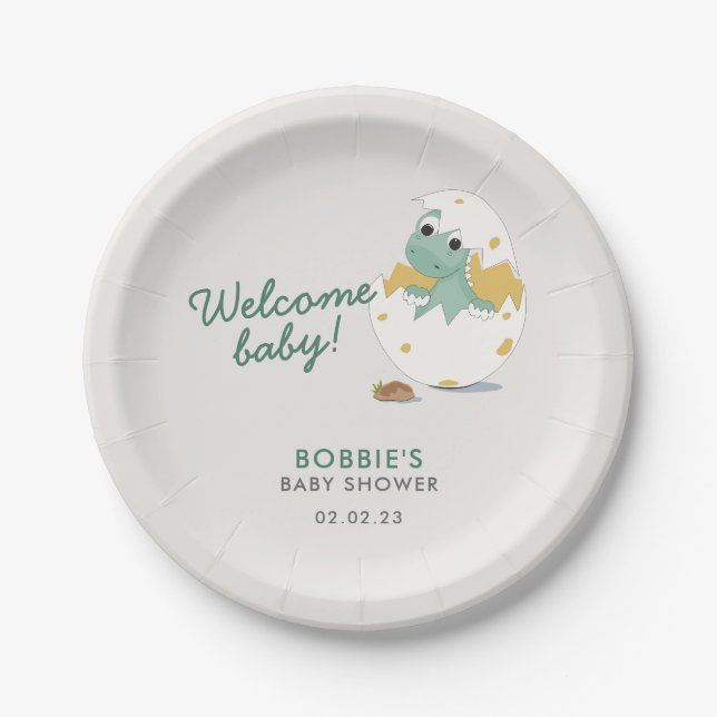 Assiettes En Carton Cute Dinosaur Inspiré Baby shower Plaque papier (Devant)