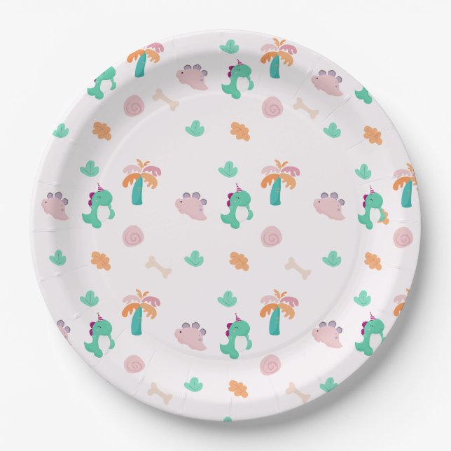 Assiettes En Carton Cute Dinosaur Motif Anniversaire (Devant)