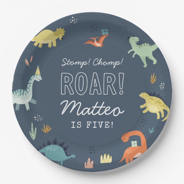 Assiettes En Carton Cute Dinosaur Plaques d'anniversaire personnalisée (Devant)
