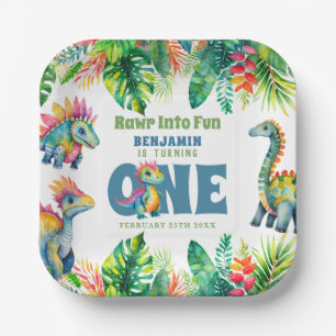 Assiettes En Carton Cute Dinosaur Thème 1er Anniversaire Garçon Aquare