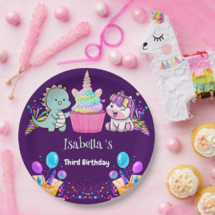 Assiettes En Carton Cute Dinosaur Unicorn arc-en-ciel enfant d'anniver