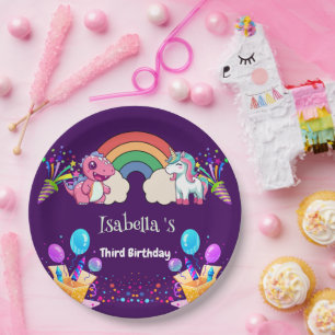 Assiettes En Carton Cute Dinosaur Unicorn arc-en-ciel enfant d'anniver