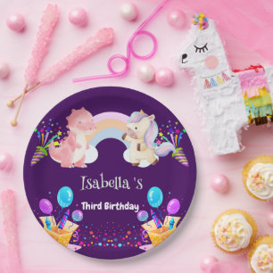 Assiettes En Carton Cute Dinosaur Unicorn arc-en-ciel enfant d'anniver