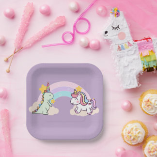 Assiettes En Carton Cute Dinosaur Unicorn arc-en-ciel fête d'anniversa