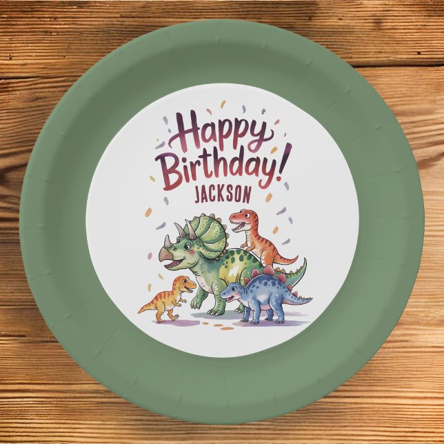 Assiettes En Carton Cute Dinosaure Personnalisé Plaques Papier Anniver (Créateur téléchargé)