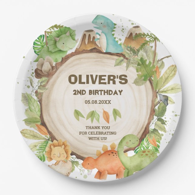 Assiettes En Carton Cute Dinosaures Garçon Anniversaire Verdure Folith (Devant)