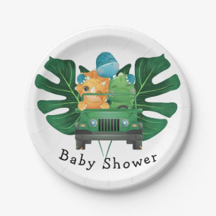 Assiettes En Carton Cute Dinosaurs Safari Véhicule Baby shower garçon