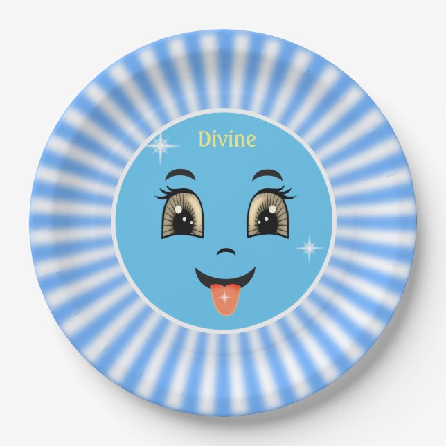 Assiettes En Carton Cute Divine Happy Face & Blue Rays (Devant)