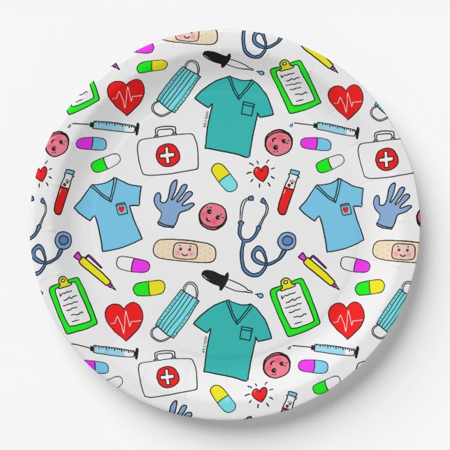 Assiettes En Carton Cute Doctor Nurse Médicale Fournitures Motif (Devant)