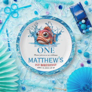 Assiettes En Carton Cute Eau Bleu Poisson 1er anniversaire